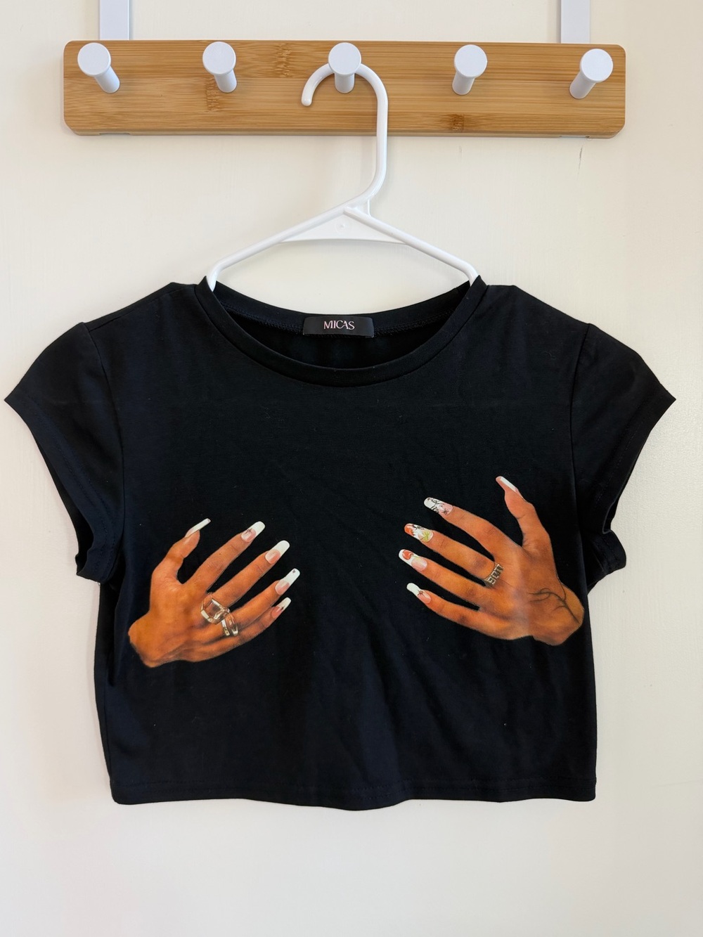 MICAS Black Graphic Hand-Print Crop Tee